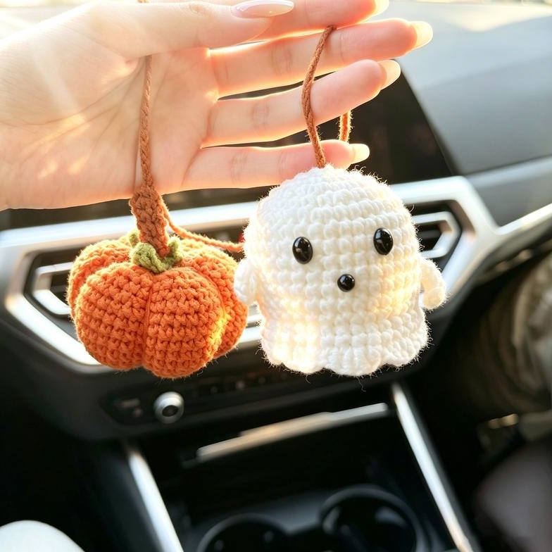 Halloween Car Charm - Hand-Crocheted Ghost